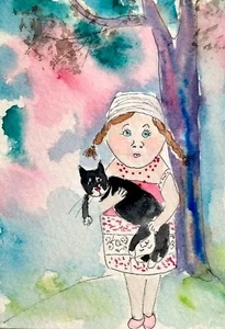 NEW! ACEO original handmade watercolor portrait little girl, baby , infancy - Picture 1 of 5