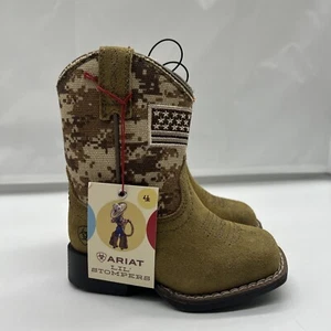 Ariat Boots Boys Toddler Size 4 D Brown Leather Zip Usa Army Cowboy Western NIB - Picture 1 of 10