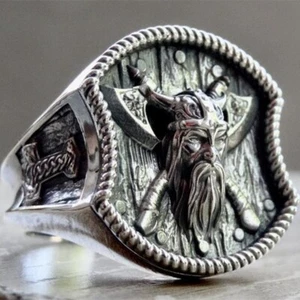 Nordic Viking Double Axes Warrior Ring Stainless Steel Biker Punk Ring Size 7-13 - Picture 1 of 5