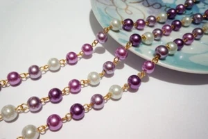 50cm catena rosario viola con perline vetro cerato 8mm colore dorato bijoux - Foto 1 di 1