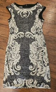 Maggy London Dress Floral Lace Print Black Stretch Size 6 - Picture 1 of 10
