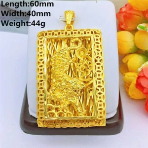 Herrenmode 24K Gelbgold plattiert großer Tiger Anhänger lebendig   - Bild 1 von 5