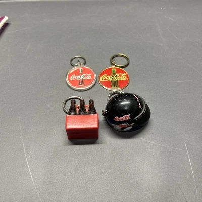 Lot of 4, Coca-Cola Keychain Vintage Plastic Mini Bottle Red Carton 6-Pack 1970s - Image 1 of 4