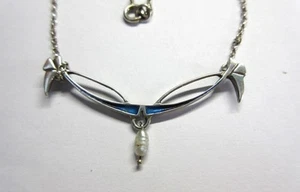 Vintage STERLING SILVER ENAMEL & PEARL NECKLACE by Pat Cheney, Scotland - Picture 1 of 6