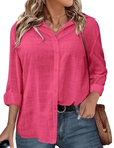 Plus Size Button Down Shirt Women Long Sleeve Blouse Oxford Shirt Classic-Fit... - Picture 1 of 6