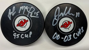 JOHN MADDEN JOHN MACLEAN AUTO NJ Devils Career Years Pucks with Insc JSA/COA - Picture 1 of 3