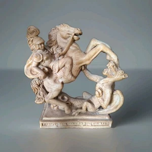 Vintage 1970s Italian 10” Cast Statue Of St. George The Dragon Slayer with Spear - Picture 1 of 8