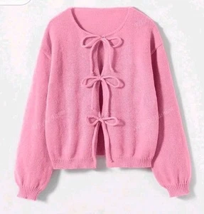 Damengröße 14 XXL 2X Shein Curve bonbonrosa Strickjacke Pullover vorne zum Binden - Bild 1 von 4