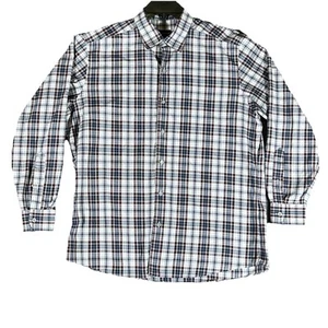 Ermenegildo Zegna Shirt Mens  XL Blue Maroon Button Up Plaid Long Sleeve Cotton - Picture 1 of 8