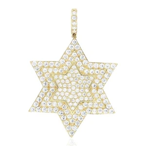 5Ct CZ David's Star 10k Yellow Gold Religious Pendant 2" - Picture 1 of 6
