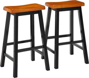 Pomeroy 29" Saddle Stools, 2-Pcs Set, Walnut / Black - Picture 1 of 8