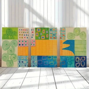 Arte listo para colgar 3 piezas de círculos de remolinos y patrones geométricos con impresión de metal - Imagen 1 de 8