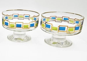 MCM Libbey Nordic Pattern Set/2 Footed Sherbet Bowls Barware Coupes 1950's - Picture 1 of 4