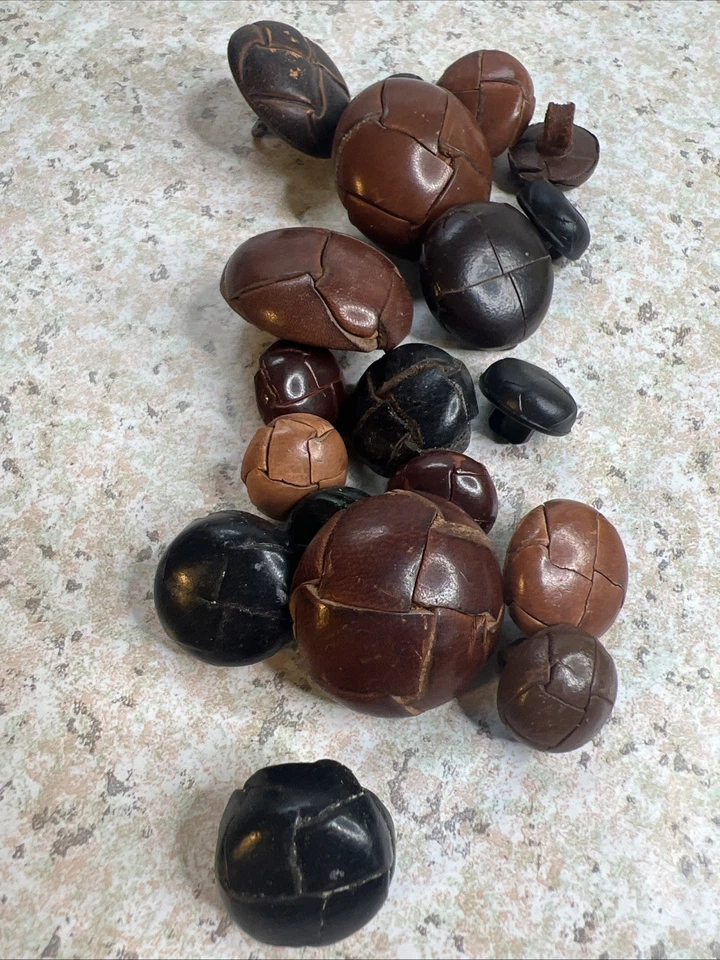 19 Antq Vntg Leather Wrapped Dome Buttons 3/4"-1 1/4" Leather Loop & Metal Shank - Image 1 of 4