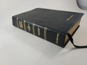 1986 NIV Zondervan Bible Black Leather Red Letter Large Print Name Stamped - Picture 1 of 12