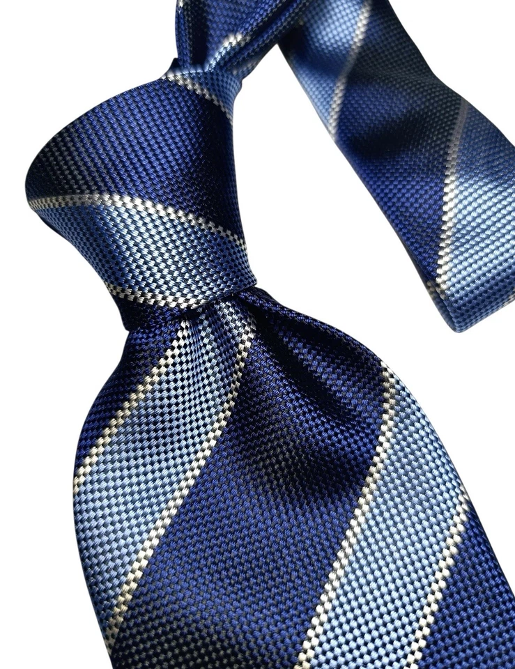 The Savile Row Company Blue Striped Silk Jaquard Tie 8 Cm Elegant Mint Condition - Imagen 1 de 4