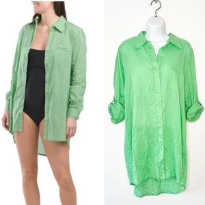 NWT TRUE DESTINATIONS Cotton Voile Button-Front Solid Shirtdress Coverup Large - Picture 1 of 8
