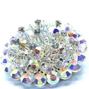 Vintage Aurora Borealis and rhinestone round brooch pin - Imagen 1 de 9
