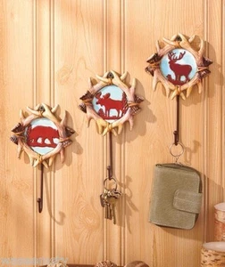 3 piezas Gancho de pared con astas rústicas cabaña bosque alce oso colgador de llaves decoración 3D - Imagen 1 de 1