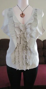 Jennifer Eden V Neck Slv/Less Khaki Color Top.Ruffle Front, Side Zip, sz 14 NWT  - Picture 1 of 8