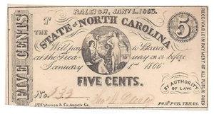 1863 Stato della Carolina del Nord, Raleigh NC banconota 5c n.533 (57035) - Foto 1 di 2