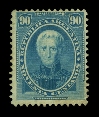 ARGENTINA 1873 Cornelio Saavedra 90c azul Scott # 26 como nuevo MH Foto 1 de 2