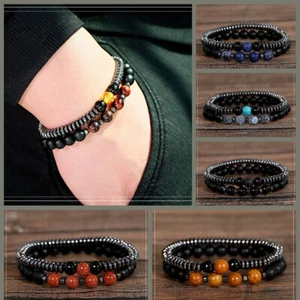2Pcs/set Natural Stone Beaded Friendship Bracelet Men Women Couple Bracelets - Picture 1 of 51