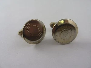 Gemelos Tono Dorado Círculo Diseño Acanalado Vintage  - Imagen 1 de 6