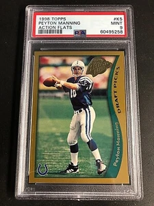 Peyton Manning 1998 Topps Action Flats Rookie RC Card #K5 Graded PSA 9 Mint HOF - Picture 1 of 2