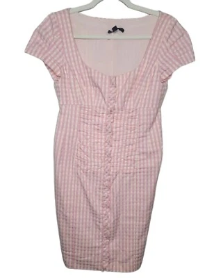 Nanette Lepore Pink Check me out Bubble Sheath dress size 2 Flattering Front Zip - Image 1 of 4