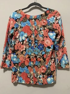 Talbots Women Small Floral Cardigan Sweater Blue Pink Cotton Dressy Work Wear - Picture 1 of 8