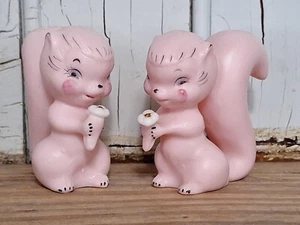 Vintage Japan Pink Squirrel Skunk Salt Pepper Shakers Bradley Exclusives Japan - Picture 1 of 13