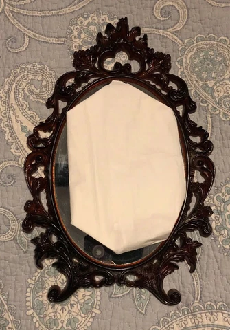 Vintage Zhongguo Zhi Zao Wall Mirror 801 Shabby Chic Resin Brown Plastic Cover