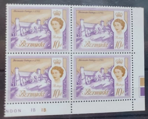 Bermudas 1965 10d violeta y ocre esquina inferior derecha bloque de 4, placa 1B, MNH - Imagen 1 de 1