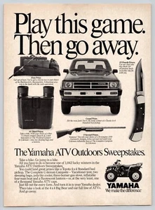 Vintage 1987 Yamaha ATV Outdoor Sweepstakes Toyota 4x4 Print Ad - Picture 1 of 1
