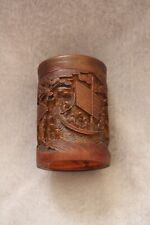 Antique Old Chinese Engraved Bamboo Lidded Hand Carved Tea Caddy Box Jar Pot