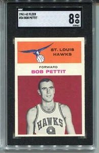1961 Fleer Bob Pettit Card SGC 8 NM MINT Graded Basketball #34 - Picture 1 of 2