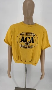 Vintage 80s ACA 230 T Shirt 100% Cotton Prewashed Yellow Men’s L Short Sleeve - Picture 1 of 11