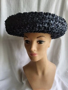 Vintage Dorsay Medium Navy Straw Breton Hat - Bild 1 von 8