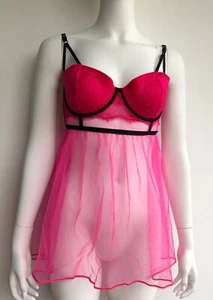 Victoria's Secret Dessous Babydoll Spitze Netz neonrosa 34B Neu mit Etikett - Bild 1 von 3