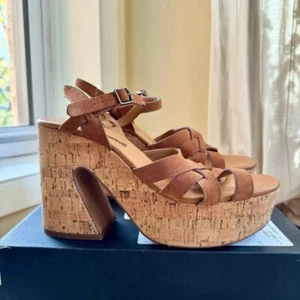 Nuevas Sandalias Free People Lisbon MJ Plataforma Tacones Tirantes Marrón Gamuza Corcho Talla 10 - Imagen 1 de 12