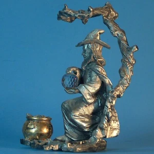 K568A Vintage Rara Statuetta Mago Peltro Nesbitt Supporto Sfera Cristallo 5,5" - Foto 1 di 9