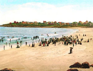 Estampado artístico de escena de playa de arena de playa de playa de arena York Beach 1901 ❤ - Imagen 1 de 1