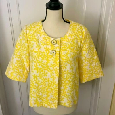 Chaqueta Alfani Talla 8 Mujer Retro Amarilla Floral Frente Abierto Algodón 2 Botones Talla 6 Foto 1 de 4
