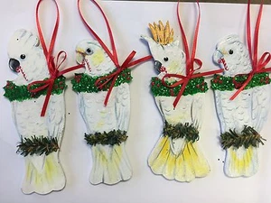 PARROT Christmas Ornament Cockatoo Umbrella Bare-Eyed Citron-Crested Goffin's - Picture 1 of 5