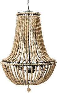 Creative Co-Op EC1036 Draped Wood Bead Chandelier, 32" H, Natural - Picture 1 of 6