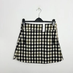J Crew Wool Check Plaid Mini Skirt Size US 4 UK 8 Cream Green Black A Line - Picture 1 of 11