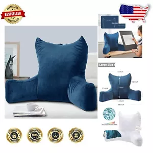 Ergonomic Velvet Back Pillow for Bed with Washable Cover and Storage Pockets - Picture 1 of 7