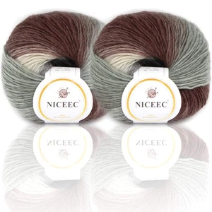 NICEEC 2 Skeins Rainbow Soft Yarn 100 Wool Gradient Multi Color Yarn for - Picture 1 of 6