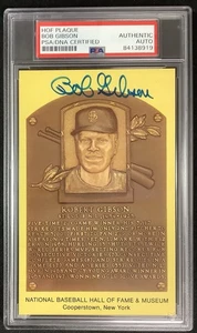 Bob Gibson Signed Gold Plaque HOF Postcard Yellow Cardinals Autograph PSA/DNA - Picture 1 of 2